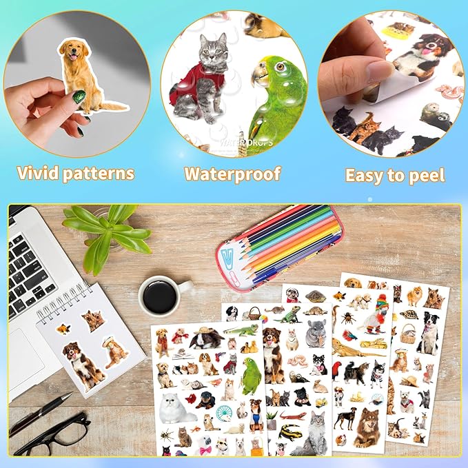 Pet Animals Stickers 660 Count Dog Cat Animal Pet Rabbit Parrot Fish Bird Reptiles Stickers Party Favors Gifts Sticky Decor for Scrapbook Calendar Planner Gift Wrap Decor