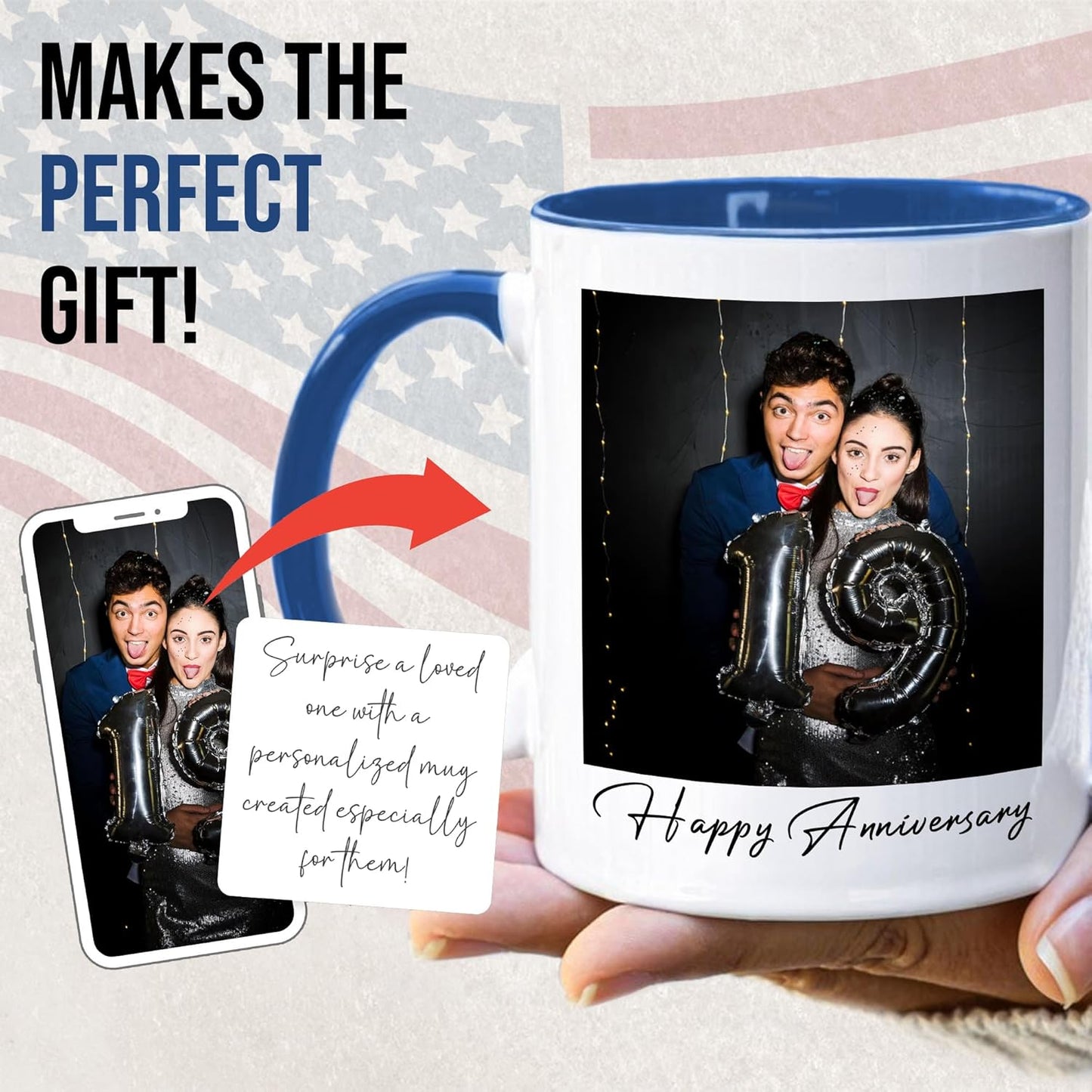 Custom Mug Upload Your Picture Personalized Coffee Mug with Photo Text Name Customized Cup Unique Ideas Gifts for Men Women Mom Dad Girlfriend Boyfriend Friend Family (Blue, 15oz)