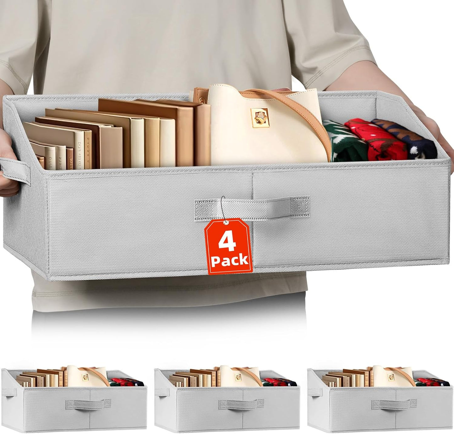 Extra Large Closet Organizers Bins 4 Pack - Blanket Basket for Organizing/Home Clothes Storage Bins for Jeans/Toy Organizers for Nursery/Wardrobe Shelf Closet Organization for Purse Hats Towel