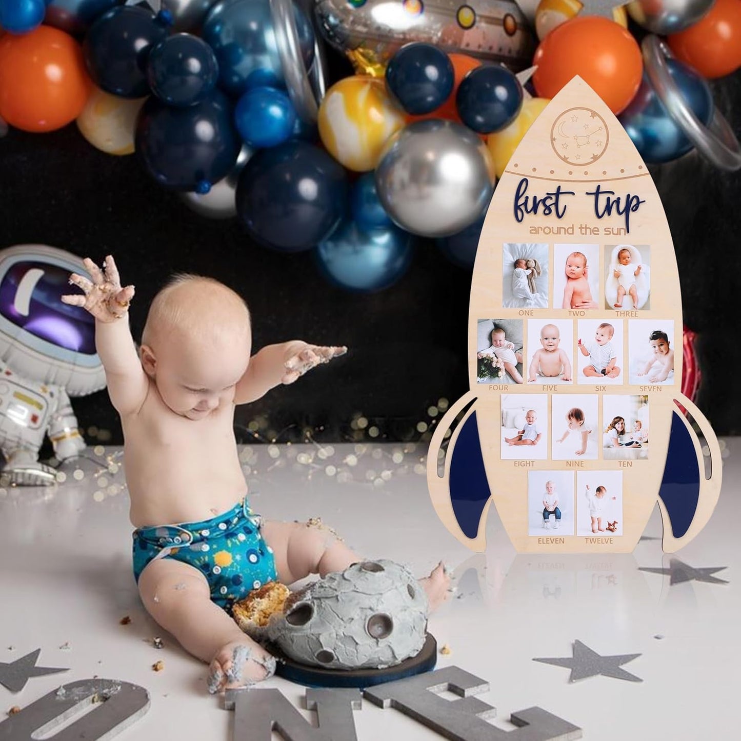 First Trip Around The Sun Photo Board - My First Year Frames, First Year Milestones Photo Board, 12 Month Photo Decorations, Girl/Boy 1st Birthday Decorations