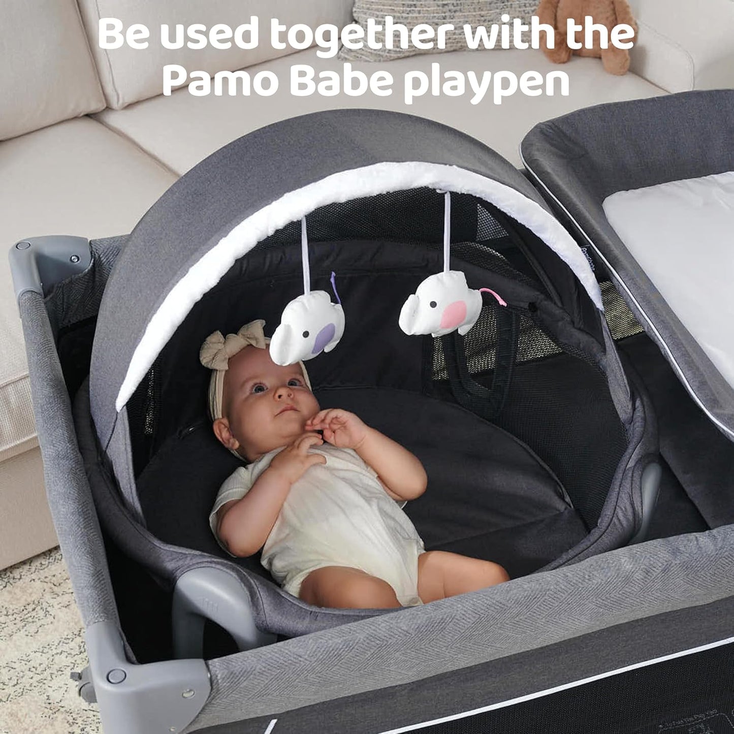 Pamo babe Portable Bassinet and Play Space Baby Dome with Toys and Canopy Travel Crib for Newborn