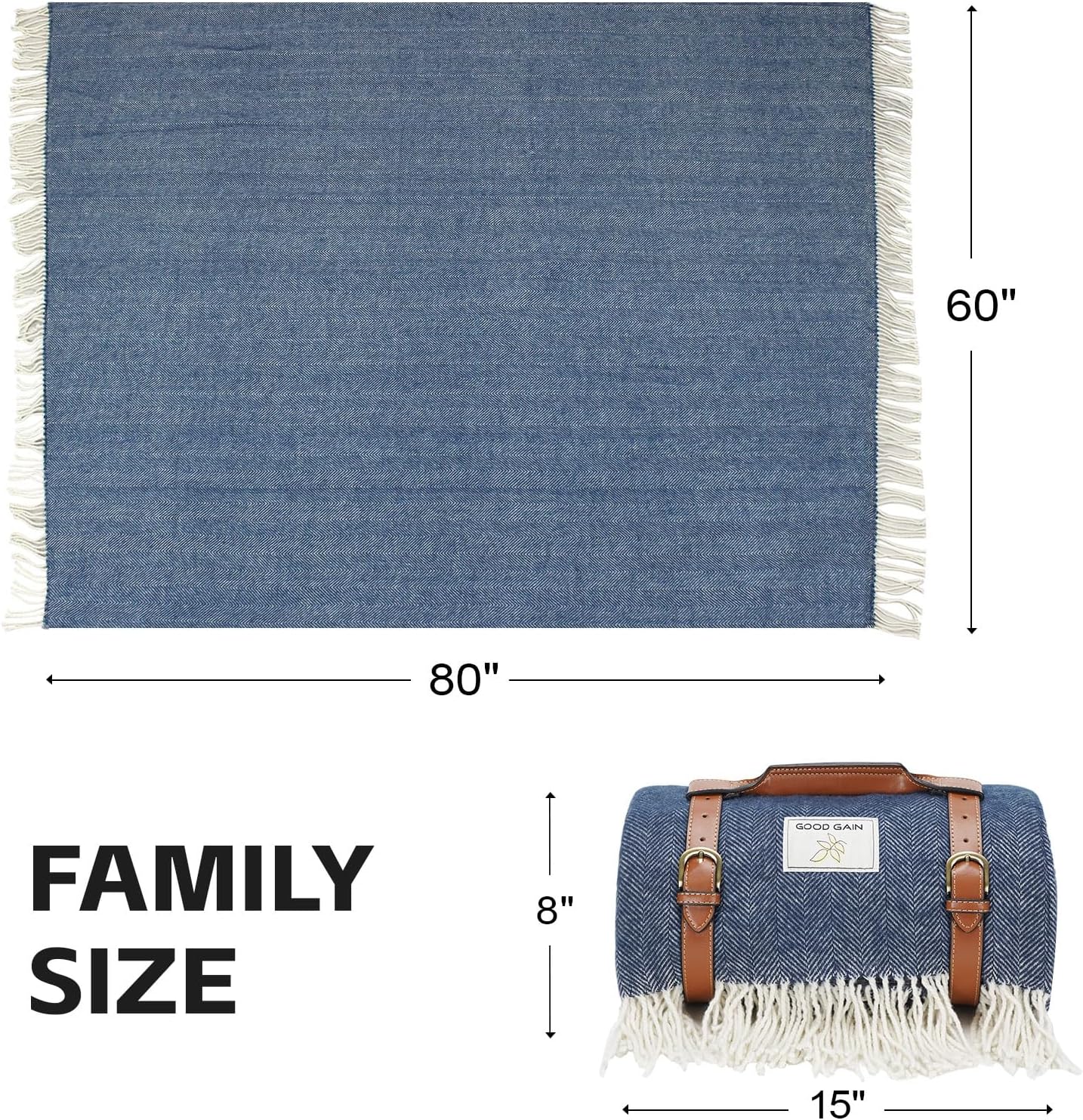 Waterproof Picnic Blankets- Extra Large Outdoor Blanket Foldable, Beach Blanket with PU Handles, Sandproof Picnic Mat for Hiking, Camping, Lawn, Park, Grass. Blue