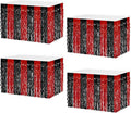 4P Wavy Metallic Tinsel Foil Fringe Table Skirts for Rectangle Tables Backdrop Garland Curtains for Parade Floats Wedding Birthday Parties Decoration Graduation 2025 Christmas (Black Red)
