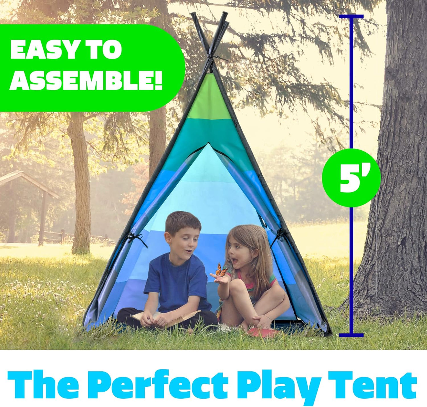 USA Toyz Happy Hut Teepee Tent for Kids - Indoor Pop Up Teepee Kids Playhouse Tents for Boys, Girls, Toddlers with Portable Storage Bag (Blue)