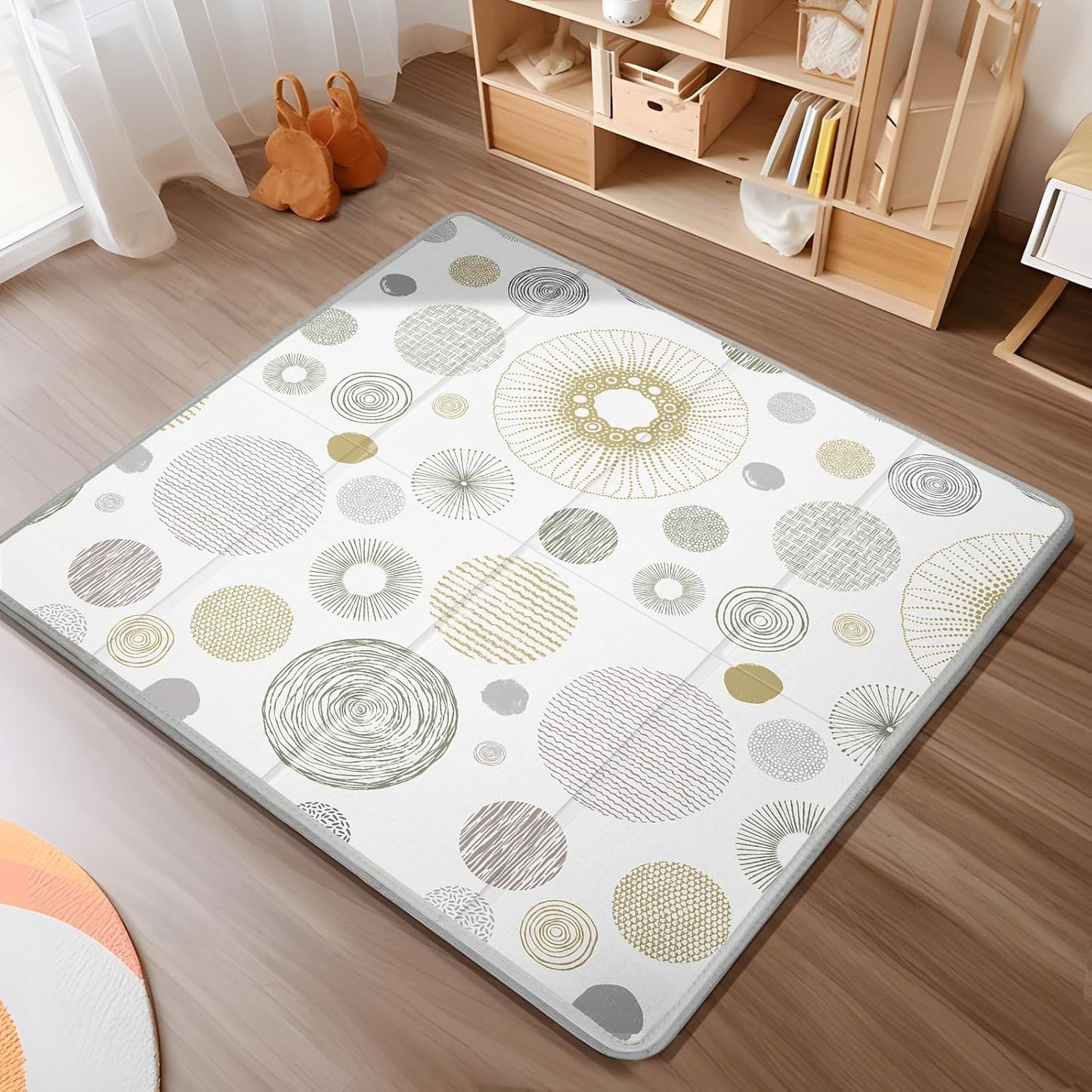Foldable Baby Play Mat, PIGLOG 0.6 inch Waterproof Playmats for Babies and Toddlers Kids, Safe Foam Playmat for Tummy Time, 50“x50” Playpen Mat, Reversible Portable Baby Floor Mat for Infant, Circle