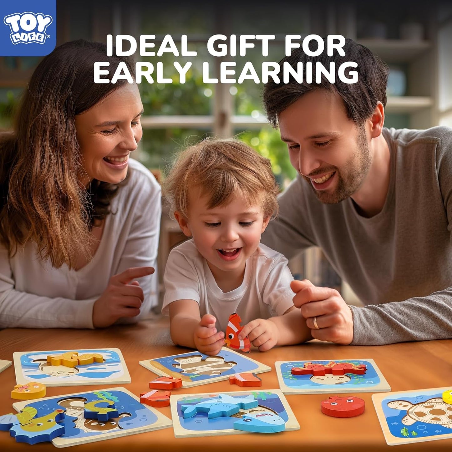 TOY Life Wooden Puzzles for Toddlers 2-4, Sea Animals Puzzles for Toddlers 1-3, Wood Puzzles Educational Montessori Toys Gifts for 1 2 3 Year Old, Baby Kids Learning Toy