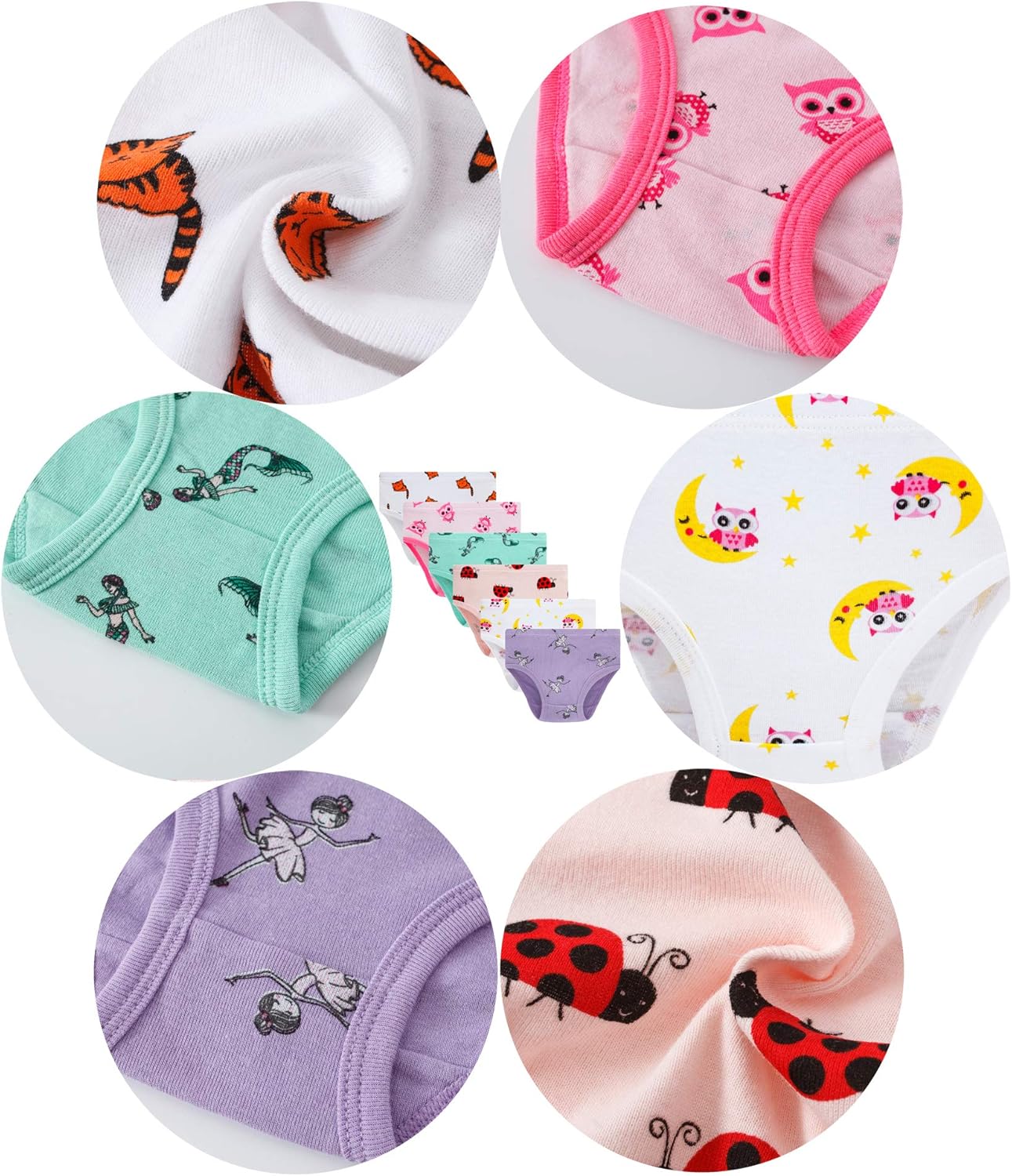 Cadidi Dinos Little Girls' Soft Cotton Underwear Kids Cool Breathable Comfort Panty Briefs Toddler Undies(Pack of 6)