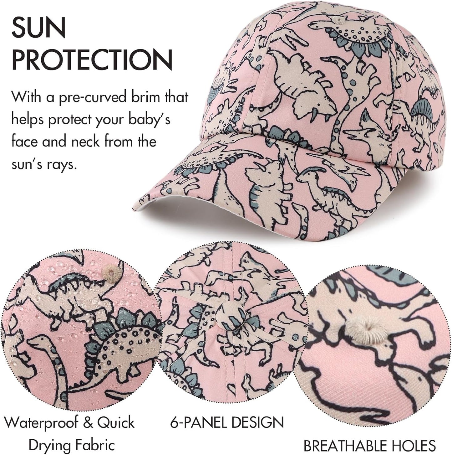 JANGANNSA Dinosaur Boys Girls Caps Embroidery Baby Baseball Caps Cotton Infant Toddler Kids Hat Spring Summer Autumn 2-6Y