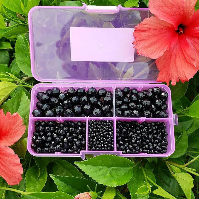 2-10mm Briolette Rondelle 810pcs Black Crystal Glass Beads Faceted Shape Crystal Spacer Beads for Bracelet Necklace Decorative Hand Jewelry Making (2/4/6/8/10mm Black)