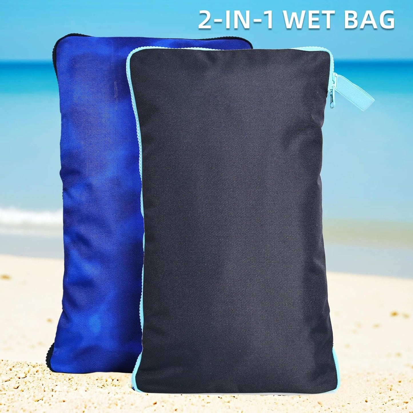 Wet Bag, Wet Dry Bag, Wet bag for swimsuit,Travel, Beach, Pool, Diapers, Dirty Yoga Gym Clothes, Waterproof Embedded Towel Wet Bag(Fleece)-Leakproof Wet Clothes Bag, Beach Travel Essentials