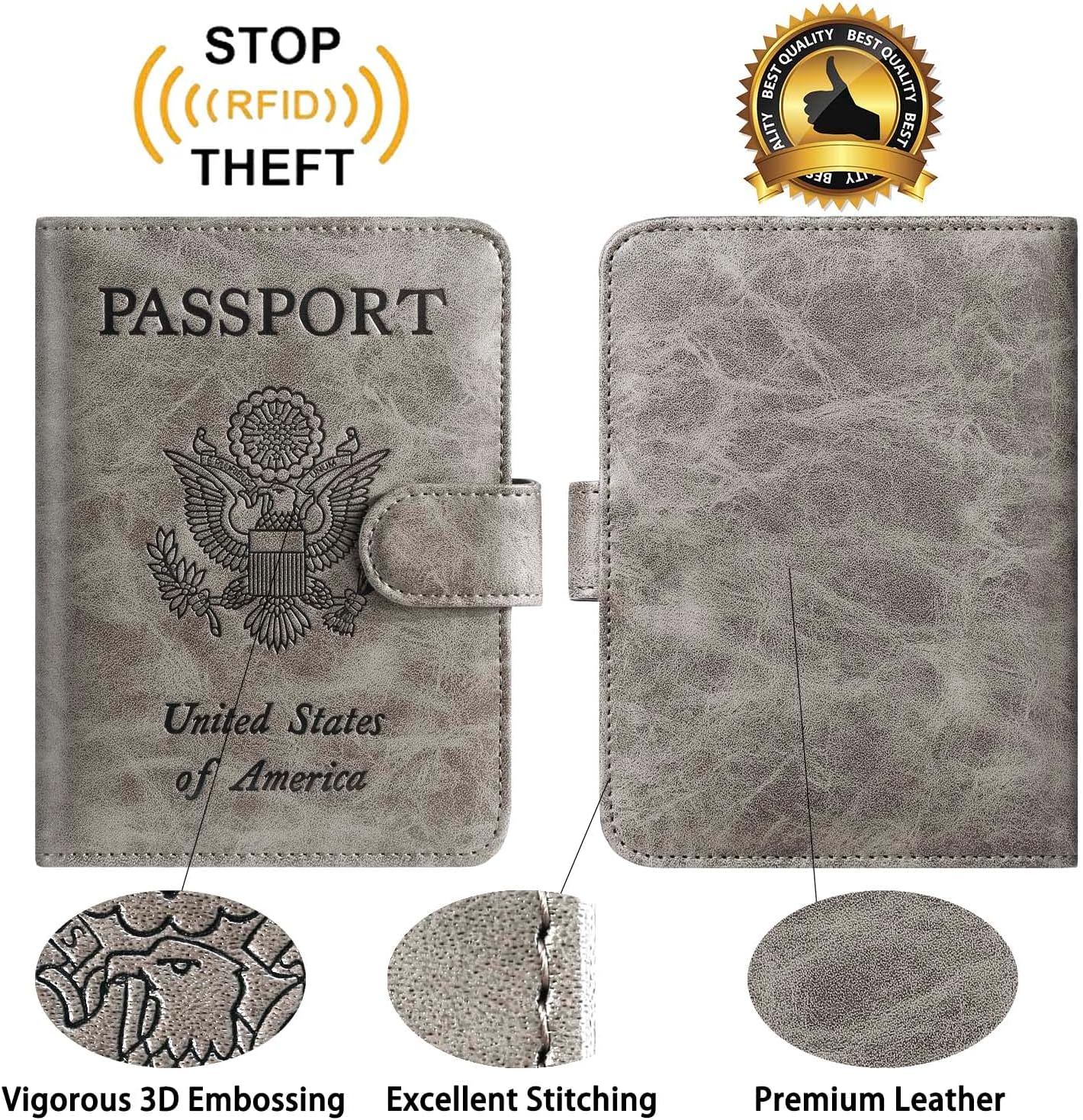 Passport Holder With Luggage Tag Cover Wallet RFID Blocking Leather Case Travel Essentials Accessories Travel Must Have(114#Grey)