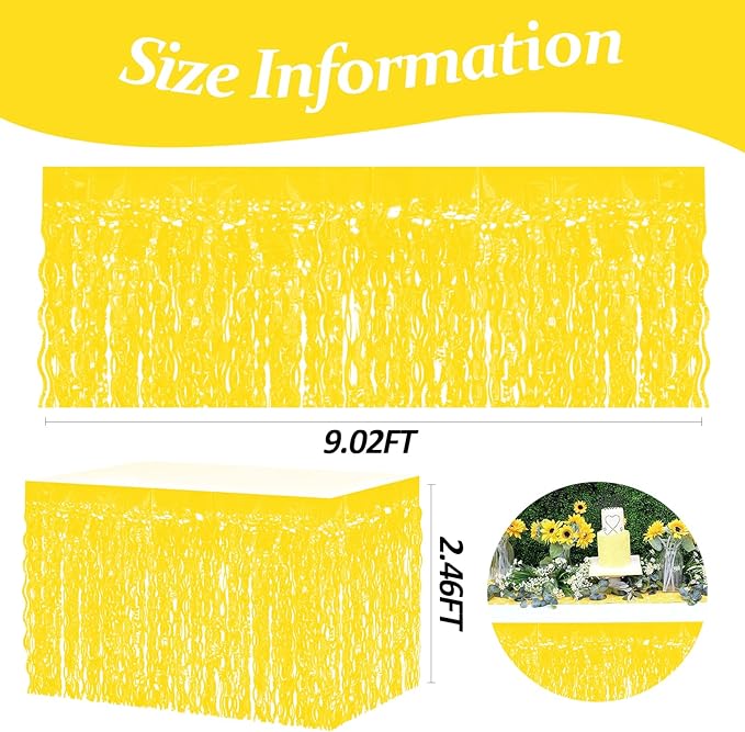 4P Wavy Metallic Tinsel Foil Fringe Table Skirts for Rectangle Tables Backdrop Garland Curtains for Parade Floats Wedding Birthday Parties Decoration Graduation 2025 Christmas (Makaron Yellow)