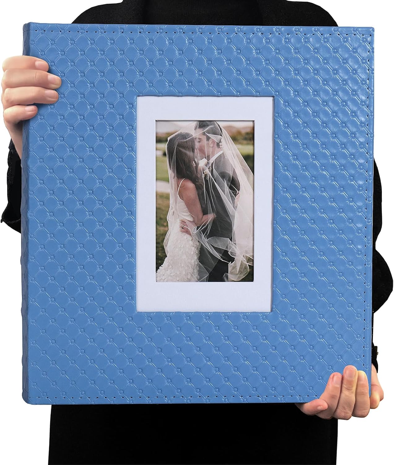 RECUTMS Photo Album 4x6 Holds 500 Photos Black Inner Page Button Grain Leather Larger Capacity Horizontal and Vertical Photos Wedding Pictures Album Birthday Christmas Baby Family Photo Book(Blue)