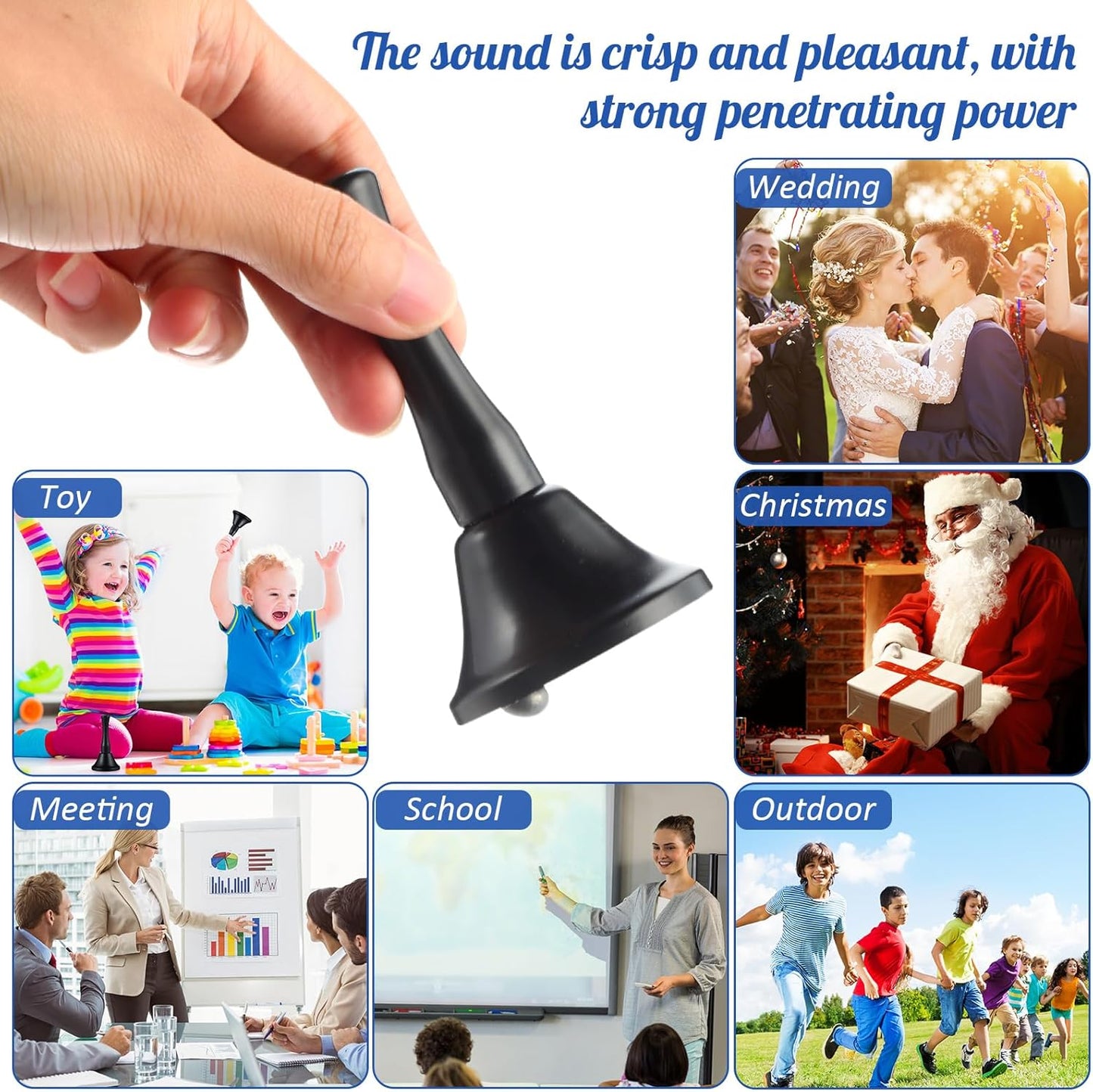 Yeshone 50 Pcs Hand Steel Call Bells Bulk Wedding Dinner Service Bells with Wood Handles for the Sick Elderly Alert Classroom Alarm, 1.97 x 3.66 Inches (Black)