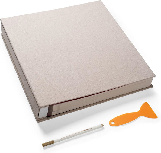 Large Photo Album Self Adhesive 4x6 8x10 10x12 Scrapbook Magnetic Album DIY Scrapbook Length 13 x Width 12.8 (Inches) 120 Sticky Pages Linen Cover DIY Photo Album(Beige)