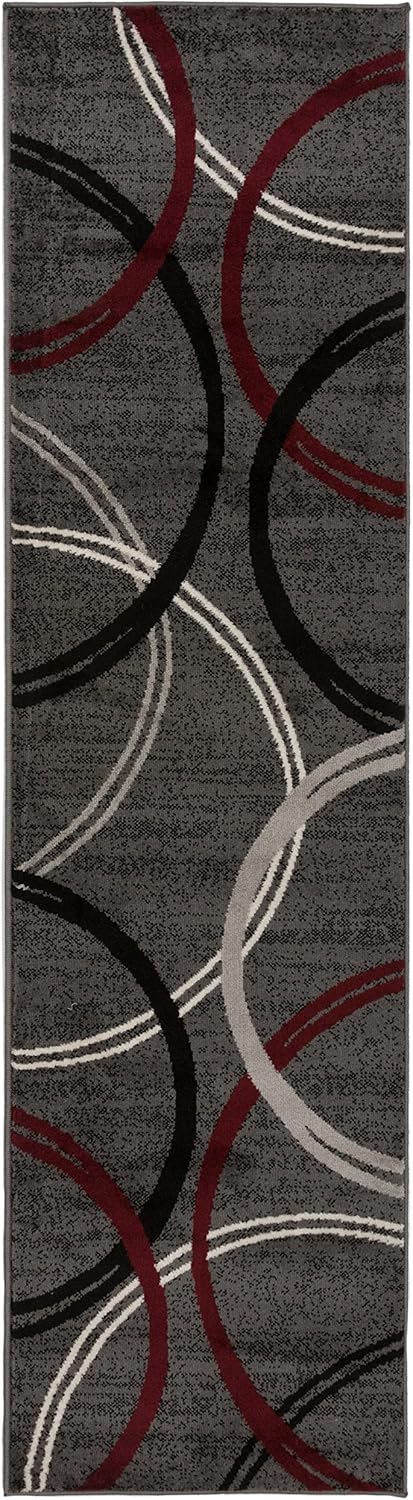Rugshop Modern Wavy Circles Design Runner Rug 2'7" x 10' Red