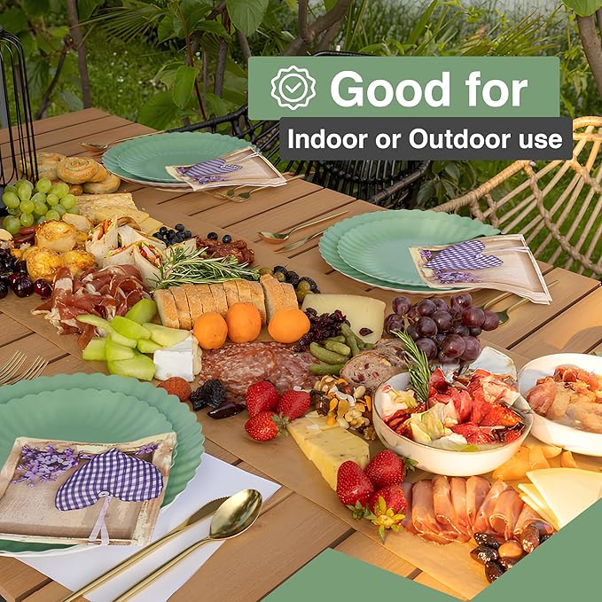 Trendables Scalloped Paper Plates 8.5 Inch & 10.5 Inch 80 Pcs Dinner Plate Set Fancy Disposable Plates for Party for 40 Guests 40 X 8 & 40 X 10 Large & Small Paper Plate Set for Parties Matcha