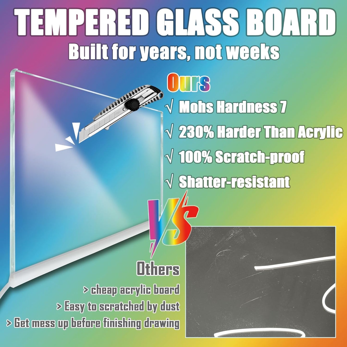 LED Note Board with Colors, Glass Led Drawing Board with 12 Colors & 320 Dynamic Effects, Light Up Drawing Board with 12 Pens, Cleaning Cloth & Gloves, 11.81’’X7.87’’