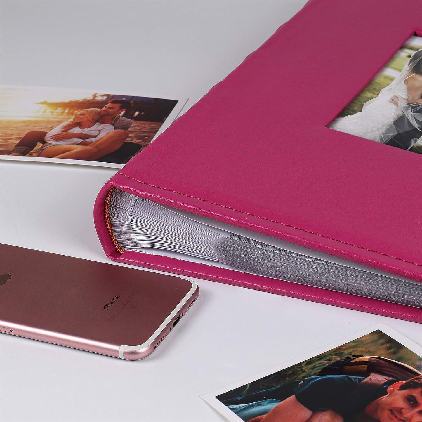 RECUTMS 4x6 Album Premium Leather Cover Photo Album Holds 300 Pockets Picture Family Photo Albums Wedding Picture Album Travel Adventure Photo Picture Album (Pink)