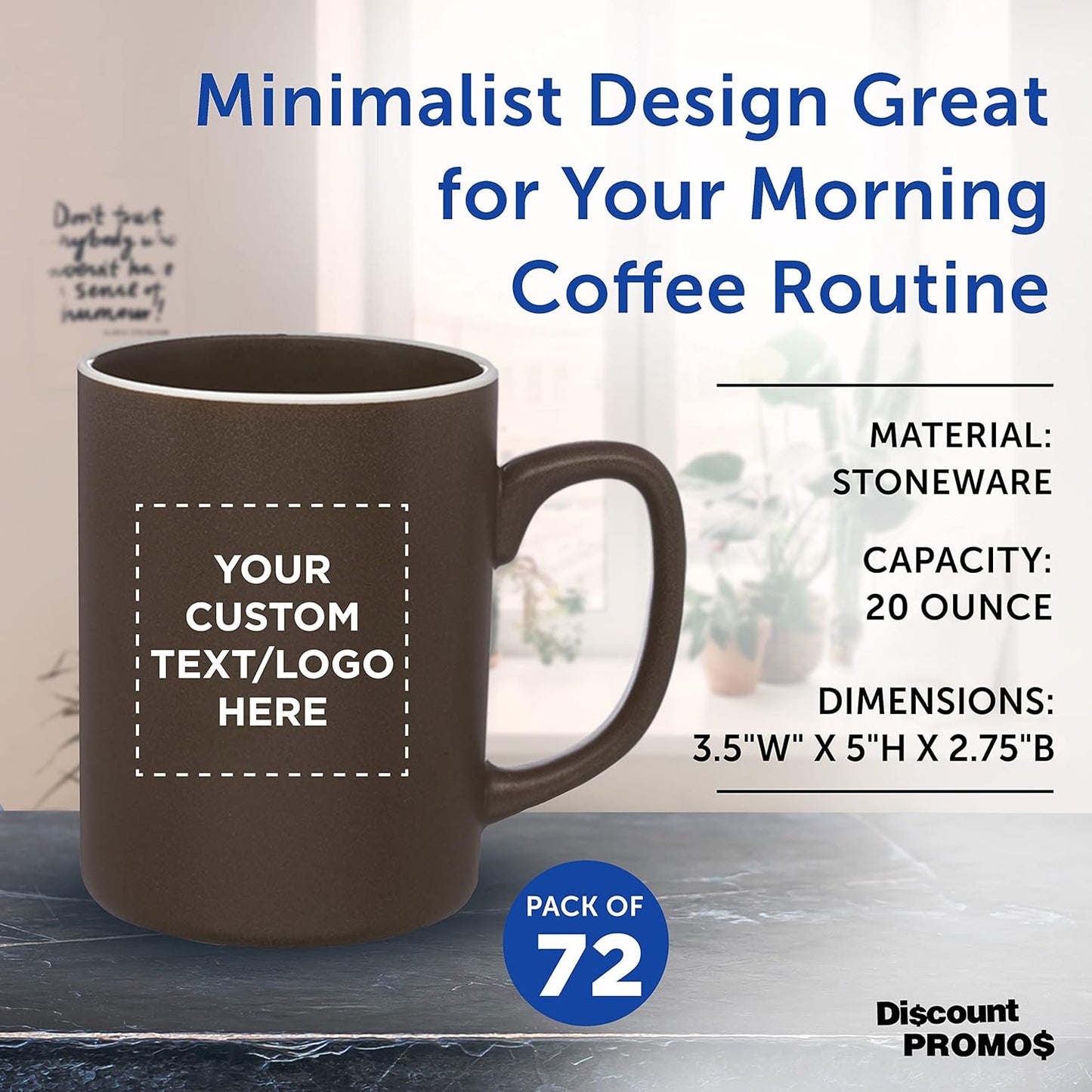 Custom El Grande Matte Ceramic Mugs 20 oz. Set of 72, Personalized Bulk Pack - Perfect for Tea, Espresso, Cappuccino, Hot Cocoa - Dark Brown