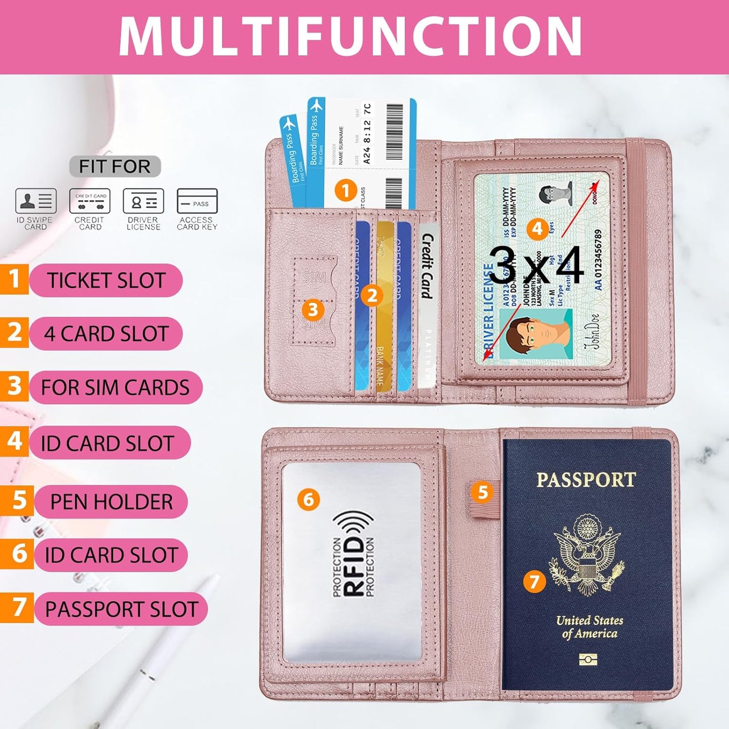 Melsbrinna Rfid Passport Holder for Travel women/Men, Cute Passport Wallet Rfid Blocking Card Slots, Rfid Passport Cover/CaseTravel Wallet, Passport Book Holder (1, Pink2)