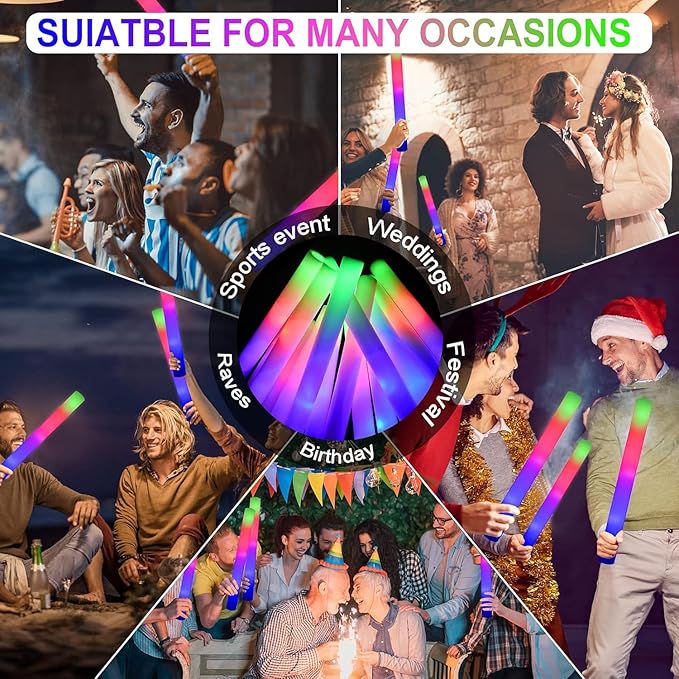 LifBetter Light Up Glow Sticks Bulk, LED Foam Sticks in The Dark with 3 Modes Flashing Led Foam Multicolor Batons Light up Party Favors for Birthdays, Weddings, Concerts, Festivals (156pcs)