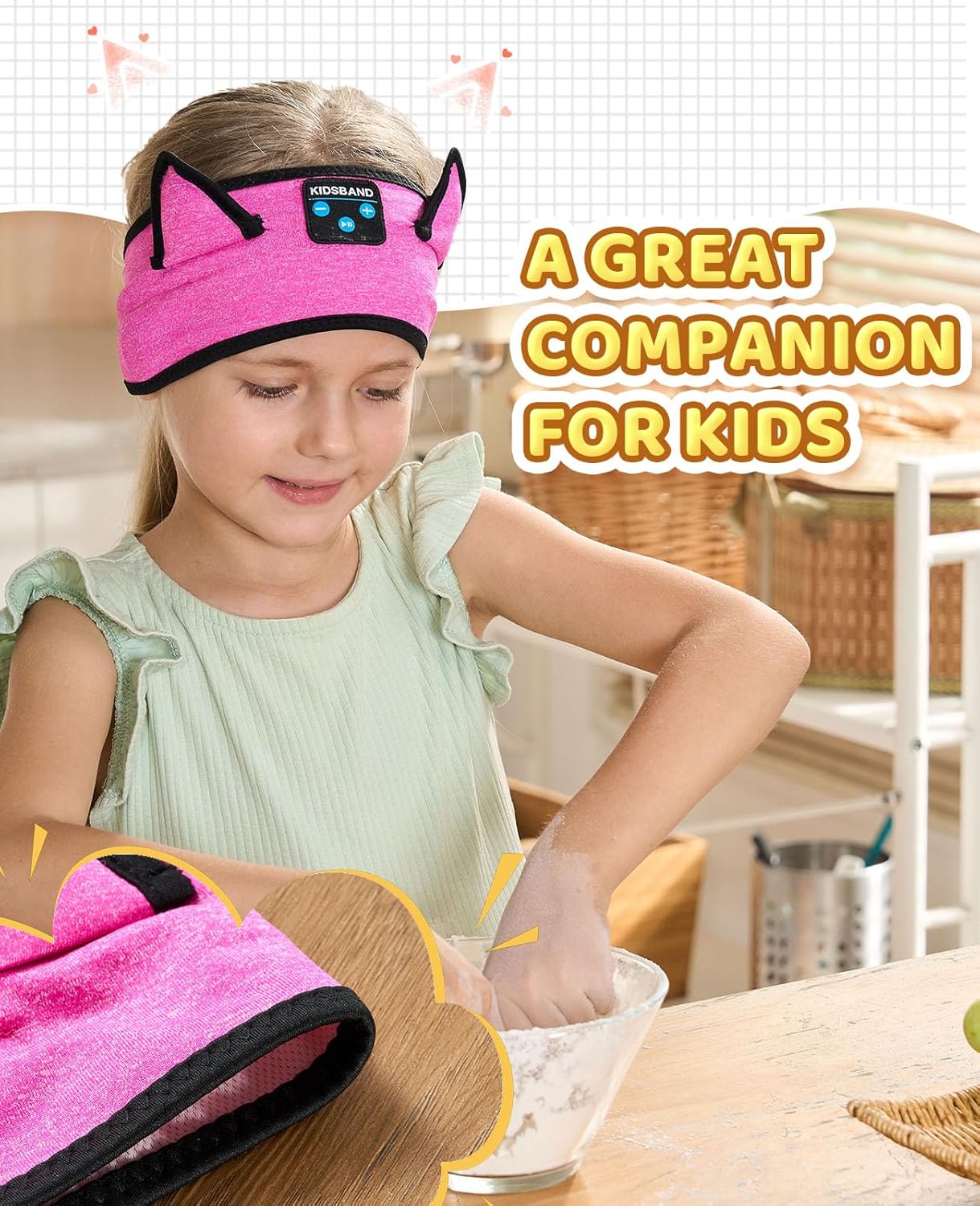 KIDSBAND Kids Headband Headphones, Baby Headphones, Wireless and Wired Playback 3.5 MM Jack for School, Foldable Adjustable Children Headset for Girls Boys,Kindle Tablet Cellphones Airplane Travel