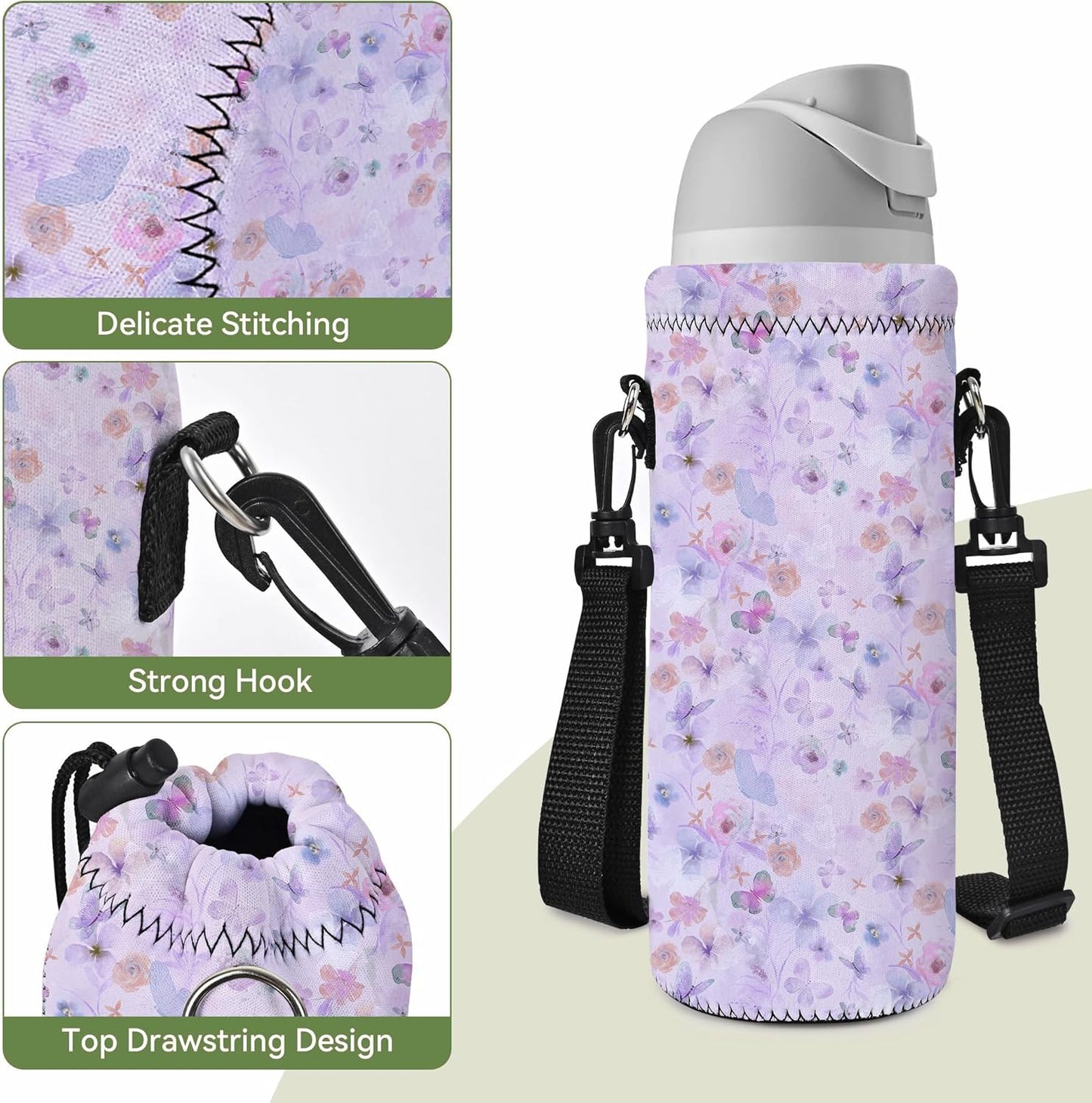 Neoprene Water Bottle Carrier Bag with Adjustable Shoulder Strap for Men Women Walking Hiking,Portable Insulated Holder Case for Stainless Steel/Glass/Plastic Bottles