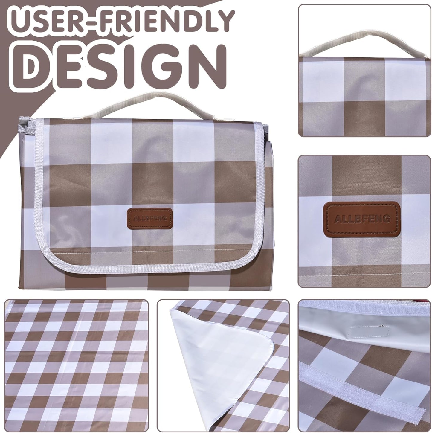 80"x80" Extra Large Waterproof Outdoor Mat - Sandproof Foldable Picnic Blanket for Family Camping, Backyard, Beach Parties - Heavy Duty & Easy Storage (Dark Brown)