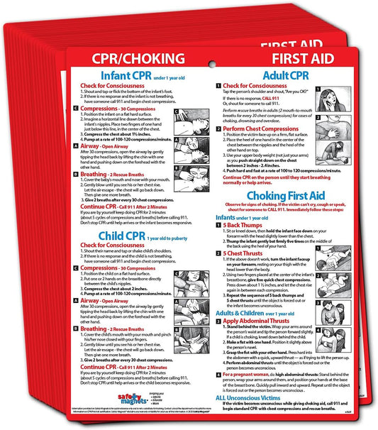 Safety Magnets by ZOCO – CPR & Choking Fridge Magnet (20-Pack) – First Aid Instructions for Infants, Children, & Adults – Heimlich Maneuver Laminated Card 8.5" x 11"