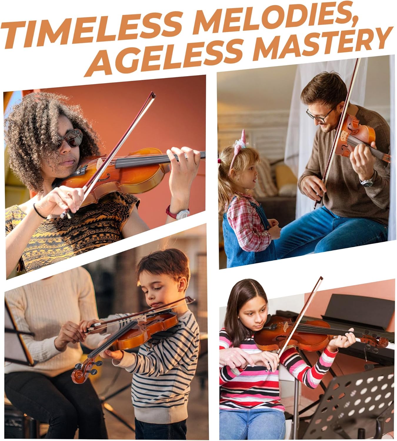 Vangoa Violin 1/4 Size Set Fiddle Outfit, Handcrafted Quarter Starter Acoustic Violins Kit with Solid Wood Side Board Lightweight Hard Case for Beginners Students, Child, Kids, Adults, Right Handed