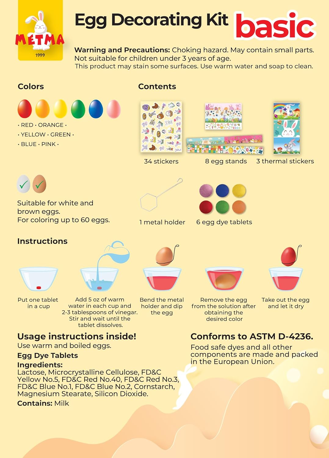 METMA 1999 Egg Decorating Kit Basic - Complete Decorative Eggs Set with Dye Tablets, Stickers, Egg Spinner, and More - Fun Easter Egg Dye Kit Arts and Crafts for Kids