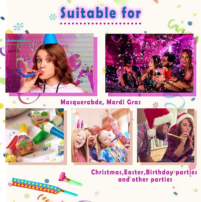25 PCS Party Blower Blowouts Noisemakers Funny Blow Horns Colorful Birthday Blow Horns Whistles New Years Party Noisemakers Whistles Favors Noise Makers