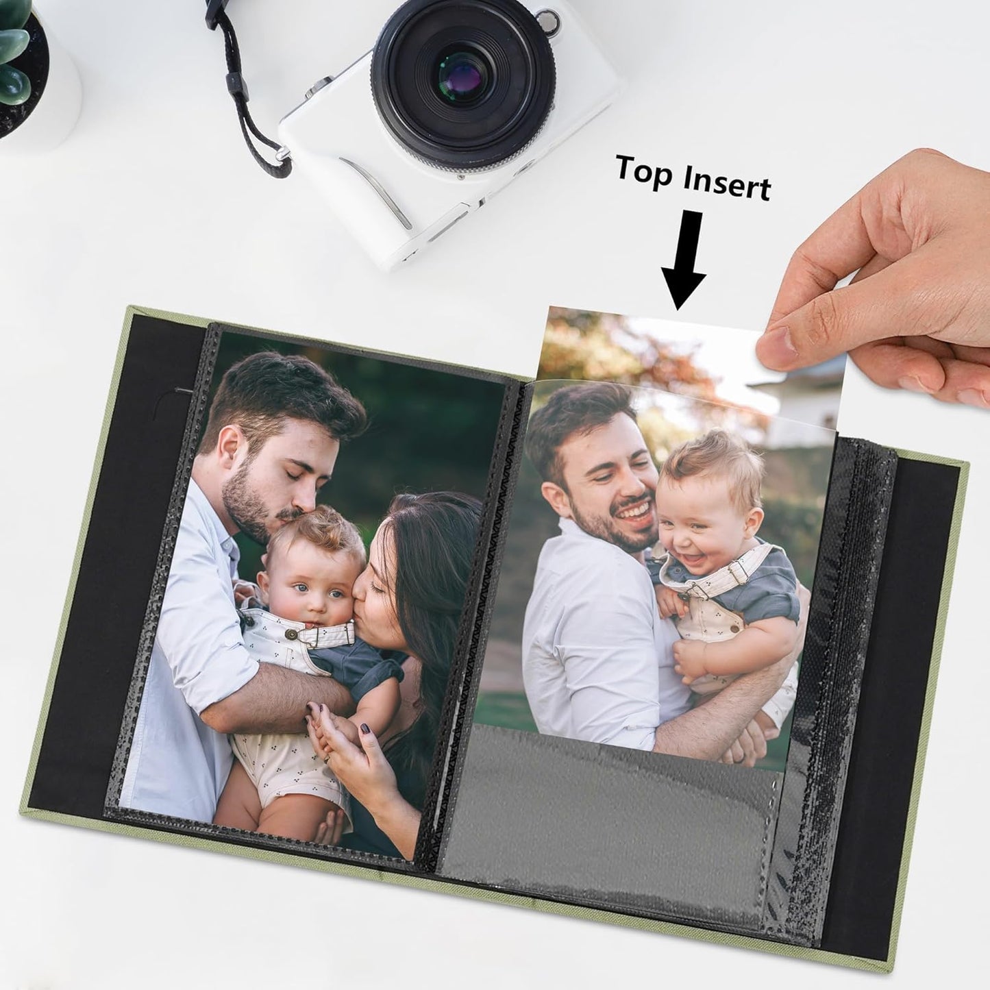 Small 4x6 Photo Album 24 Pockets Linen Cover with Front Window Portable Mini Picture Book for Travel Wedding Memories Organizer White