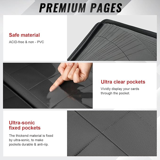 16-Pocket Binder for 1280 Trading Cards, Ringless Album with 40 Double Sided and Side-Loading Pages, Compatible with MTG, Sport Cards and other Standard Collectible Cards