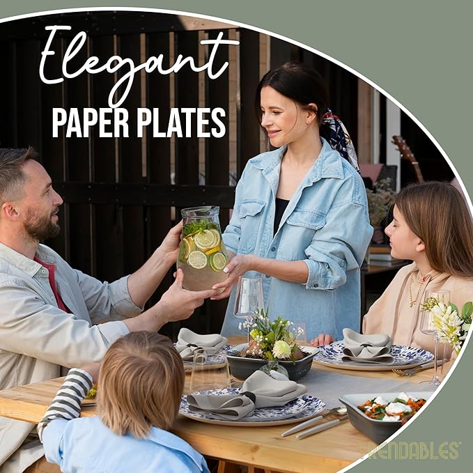 Trendables Heavy Duty Paper Plates Set For 32 Guests - 32 Each Of 8-inch And 10-inch Disposable Plates For Party - Fancy 64 Piece Dinnerware Set For All Occasions | Floral Design, Bluebelle