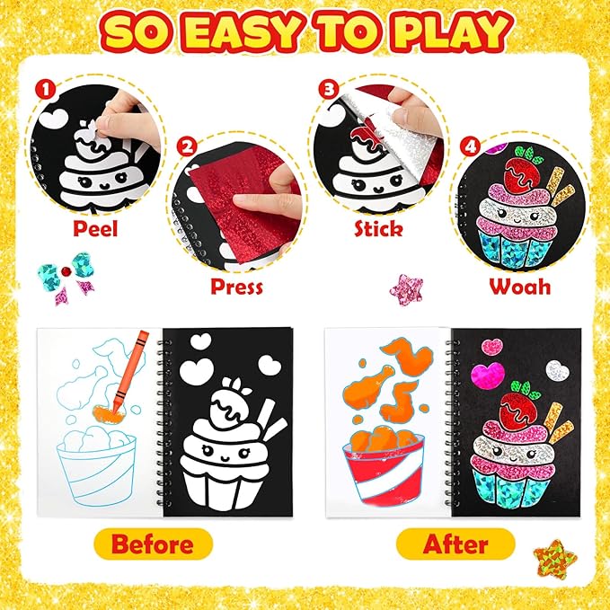 FUNNYB&G Foil Art Party Favors for Kids - 24 Pack Foil Art Crafts Kits Coloring Books, Goodie Bag Stuffers Party Favors for Kids 4-8 8-12, Bulk Birthday Classroom Prizes Girls Boys Gifts Halloween