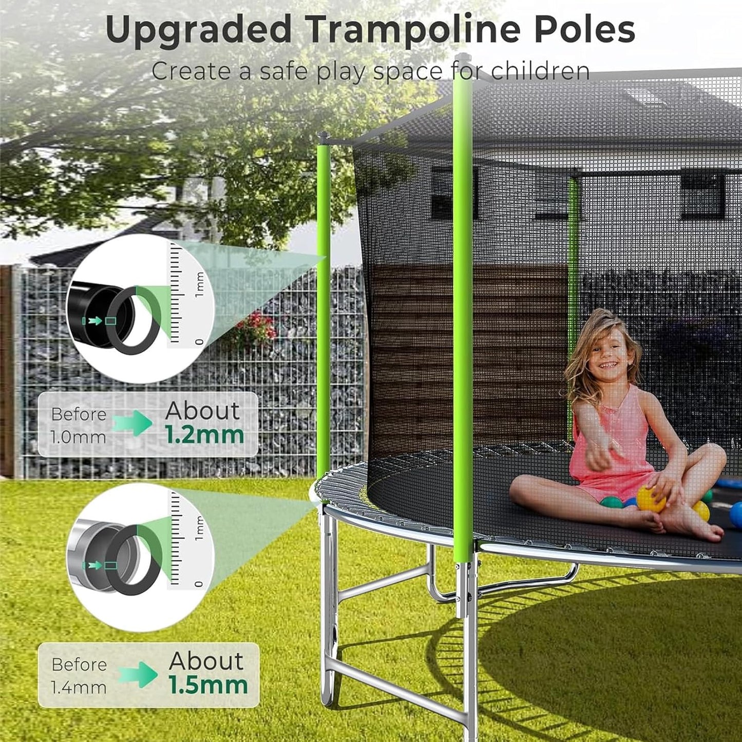 Upgraded 10/12/14/15/16FT Trampoline Outdoor, Large Kids Trampoline with Light, Stakes, Sprinkler, Backyard Trampoline with Basketball Hoop and Net, Capacity for 4-6 Kids and Adults