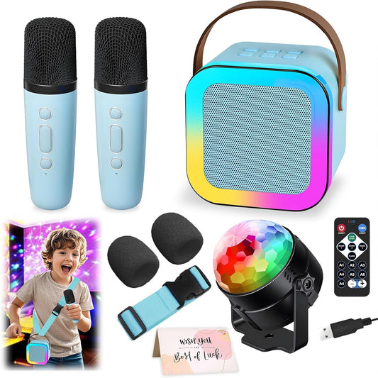Mini Karaoke Machine with 2 Wireless Microphones for Kids, Portable Karaoke Machine for Kids, Kids Karaoke Machine Toys for Girls Boys Gifts for Home Parties Birthday (Blue)