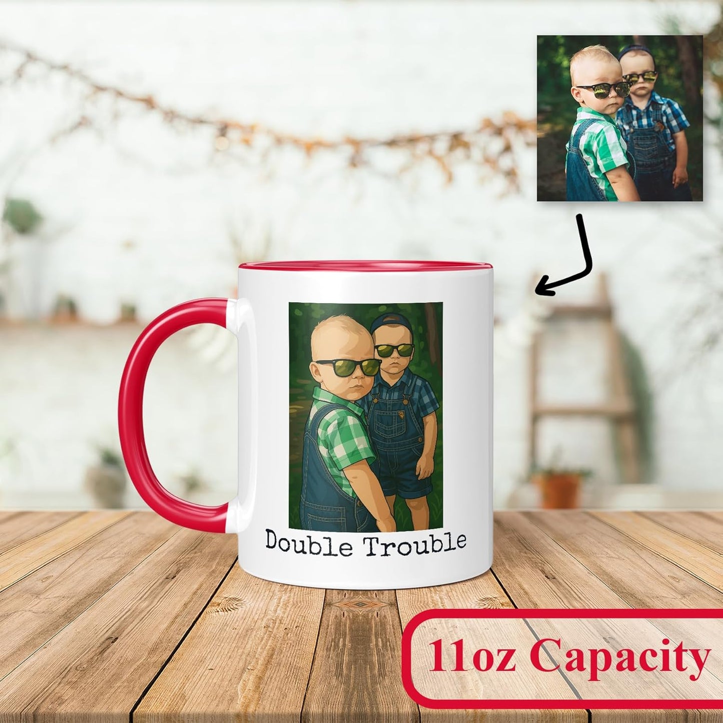 Personalized Coffee Mug, Custom Drawing Portrait Gift, Funny Customized Coffee Gift for Men & Women, Custom Mugs with Pictures, Red 11oz Customized Ceramic Tea Cup