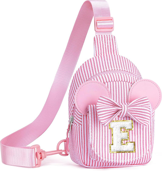 Sling Bag for Girls Kids, Initial Small Crossbody Bags for Girl Kid, Birthday Gifts for 4 5 6 7 8 9 Year Old Girls, Gifts for Kids Cross Body Bag Belt Bags for Girl Kid(Pink E)
