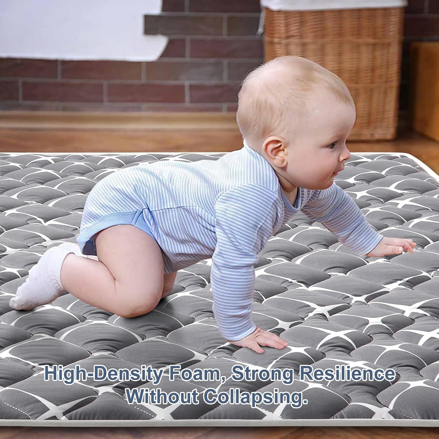 Vibe bear Baby Play Mat 6ft X 4ft, Thicker Foam One-Piece Crawling Mat, Extra Large Anti- Slip Crawling Mat Activity Playmats for Babies,Toddlers, Infants, Play & Tummy Time, Grey White, IY-21