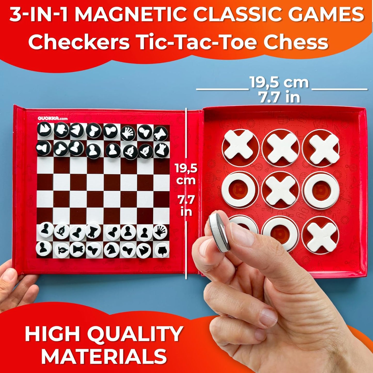 QUOKKA Magnet Game for Kids 3-5 - 3 in 1 Chess&Checkers&TicTacToe Game Kids Ages 4-8 - Travel I Road Trip I Plane I Car Ride - Magnetic Toddler Travel Toys
