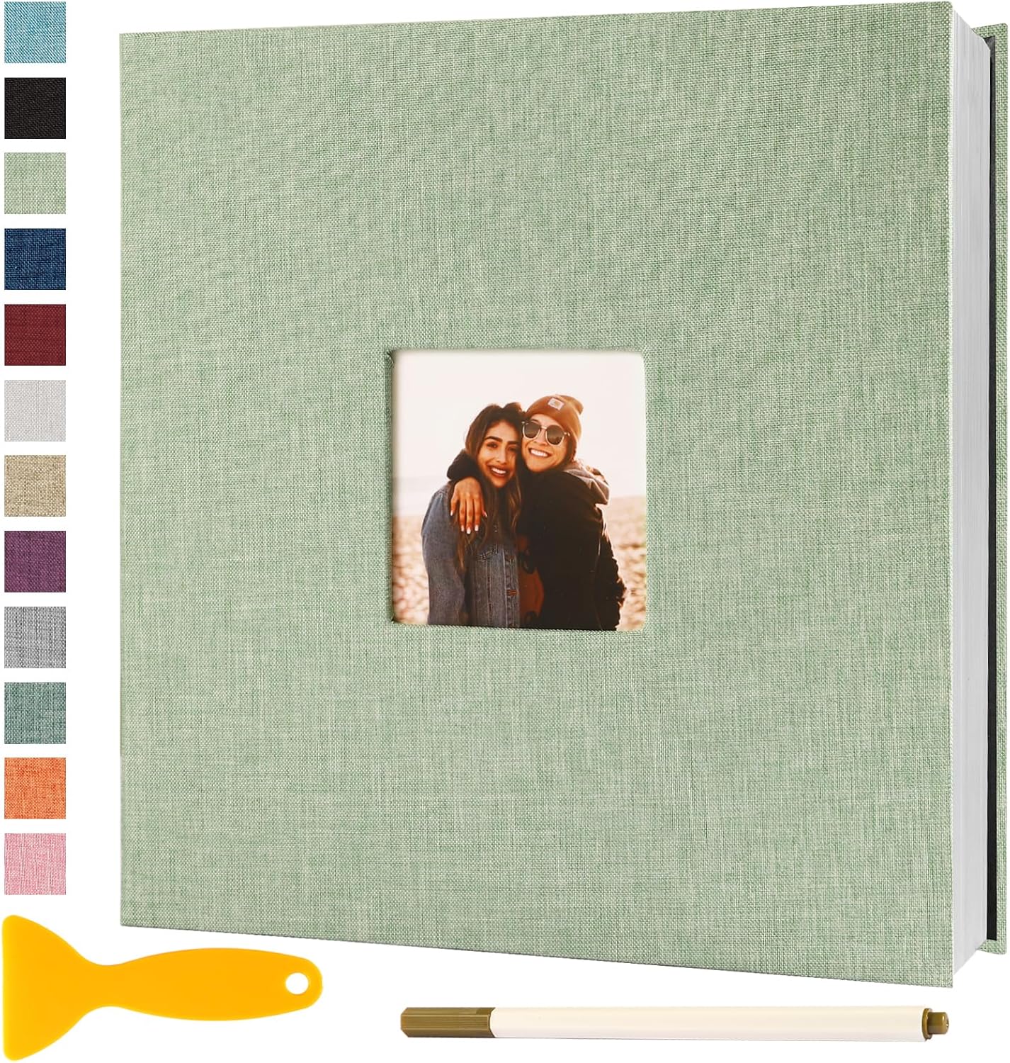 Photo Album Self Adhesive Pages Scrapbook Magnetic Photo Albums for 4x6 5x7 8x10 Pictures Sticky Pages Books for Baby Family Wedding 13.2x12.8 GrassGreen 60 Pages