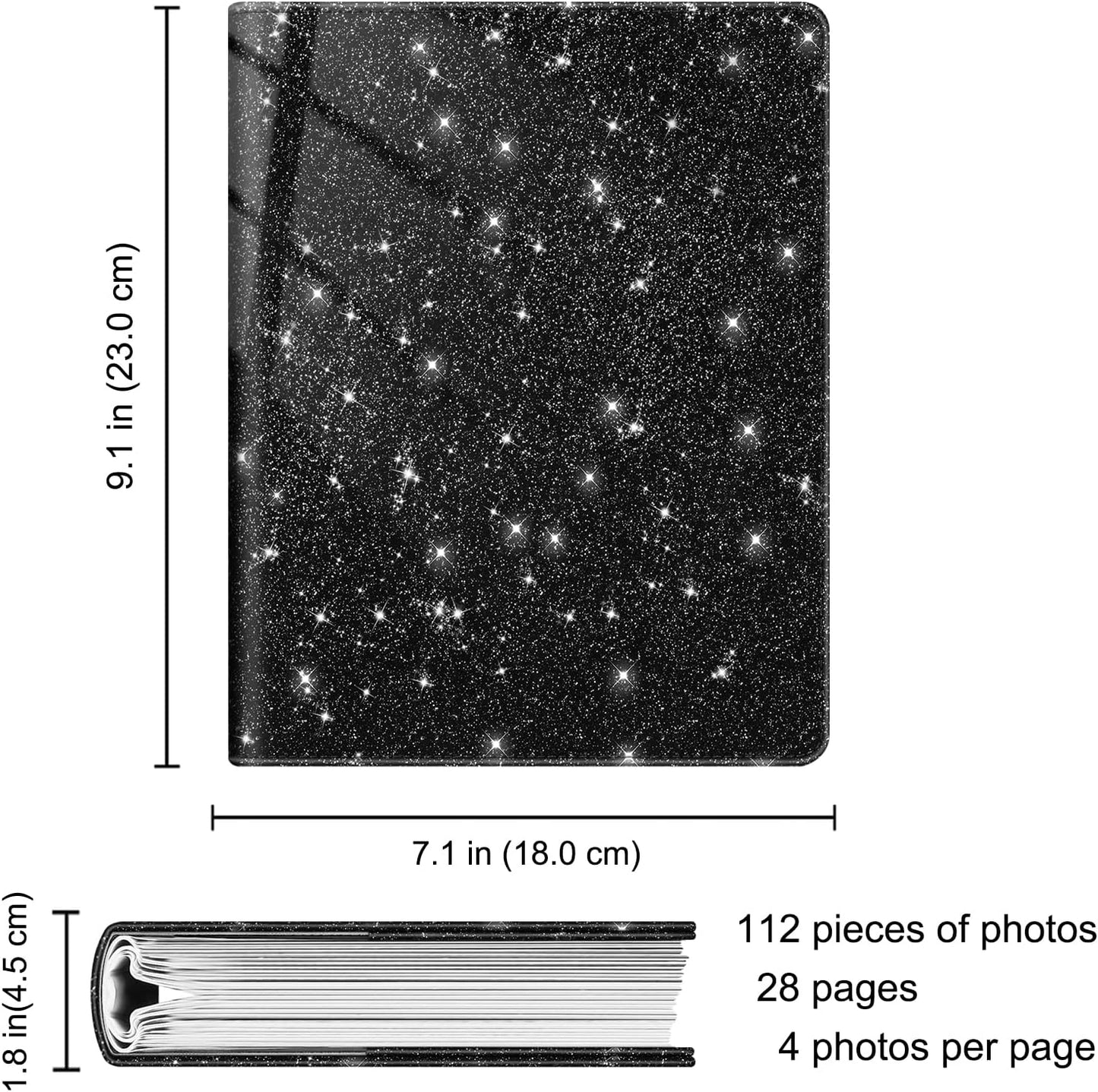 Fintie Photo Album for 4x6 Photos - 112 Pockets Vegan Leather Cover Memory Albums Book for Birthday Family Anniversary Vacation Pictures, Glittering Black