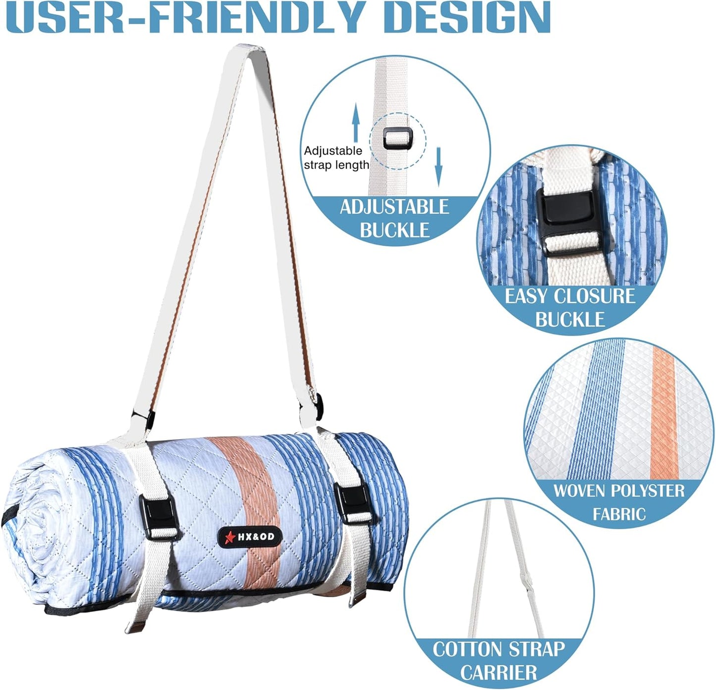 Waterproof Picnic Mat, Outdoor Camping Oversized Field Blanket. Portable Thickened Camping Blanket, Suitable for Beach, Camping, Music Festival, Party, Outdoor Adventure. (Yellow&Blue&White, 80”x60”)