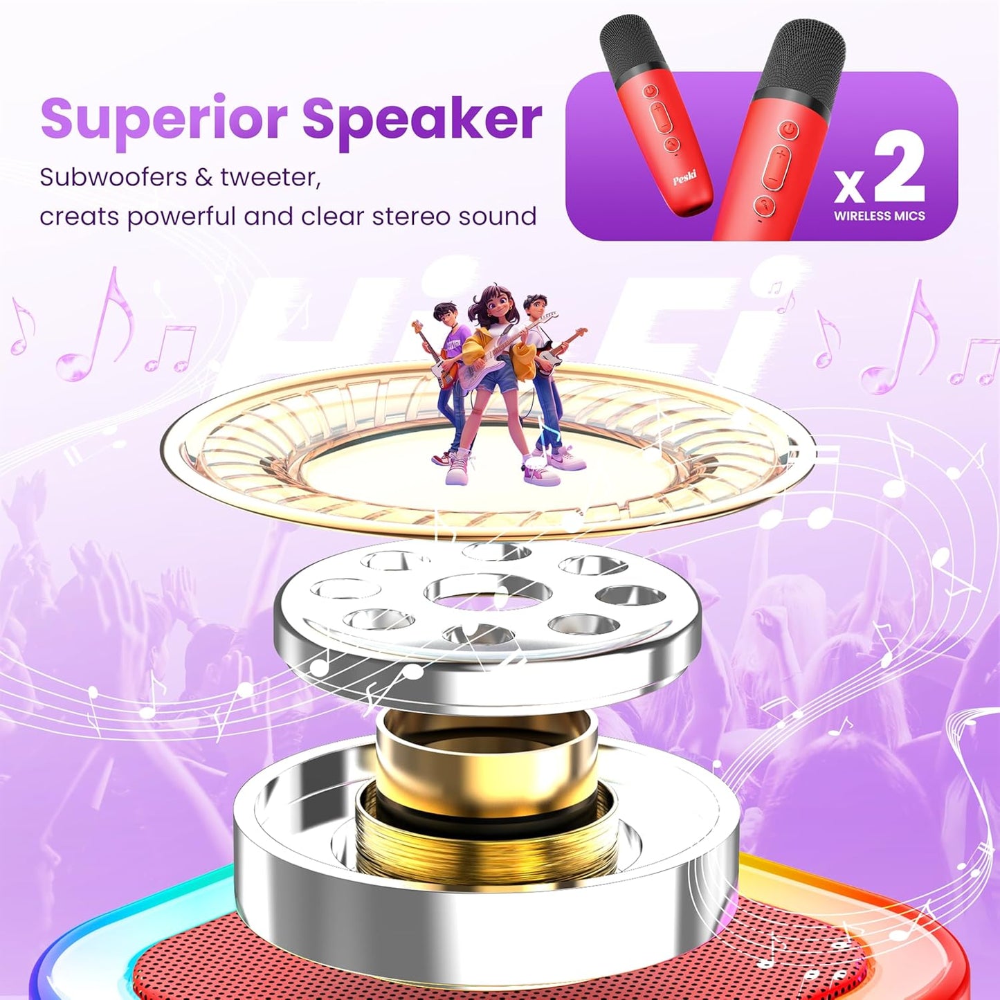 Karaoke Machine for Kids Adults, Portable Bluetooth Mini Karaoke Microphone Singing Speaker with 2 Mic and Light, for All Smartphones,Birthday, Family,Home Party(Red)