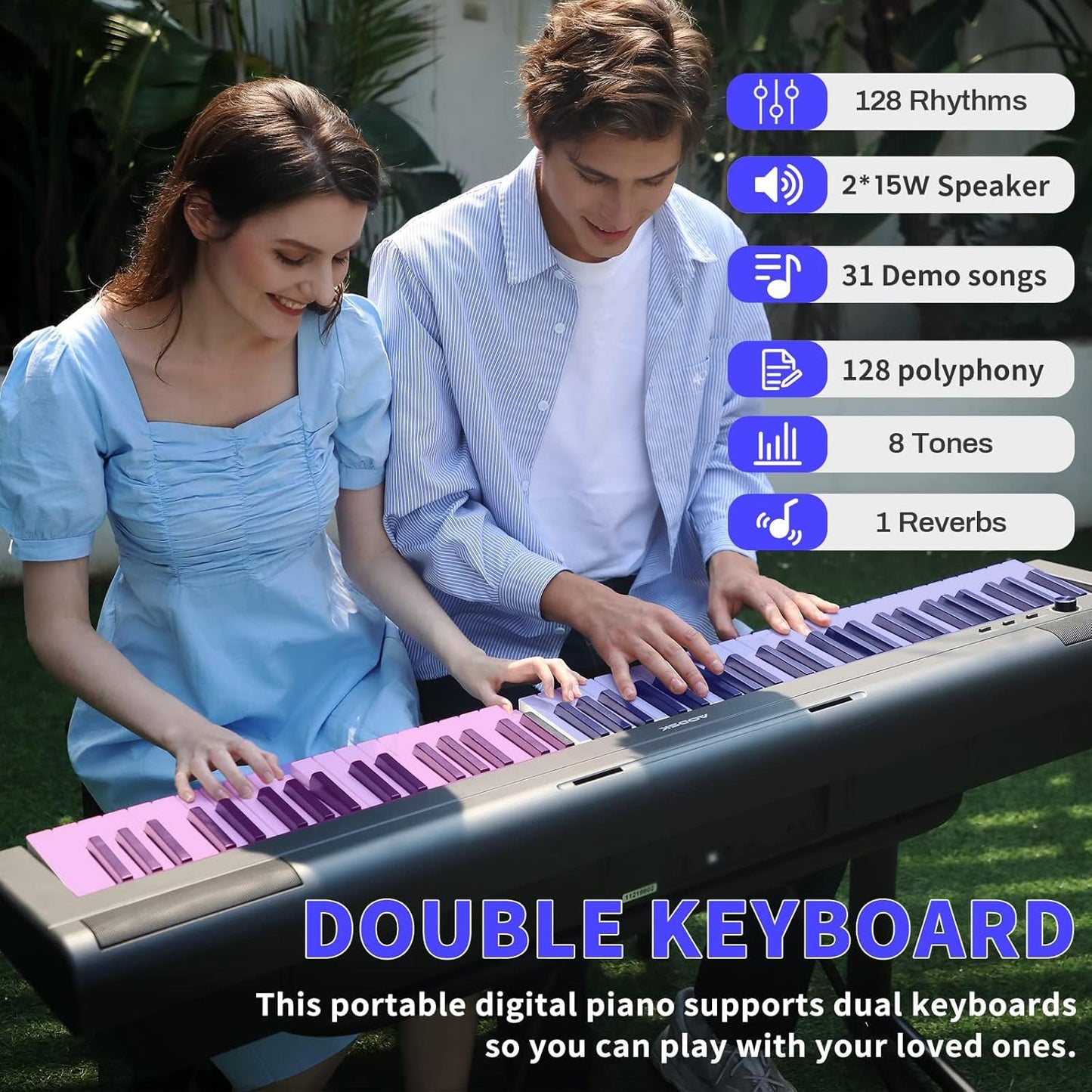 AODSK Weighted Piano 88-Key Beginner Digital Piano,Full Size Weighted keyboard with Hammer Action,with Sustain Pedal,15W Stereo Speakers,MP3 Function,Piano Lessons,Black,S-200