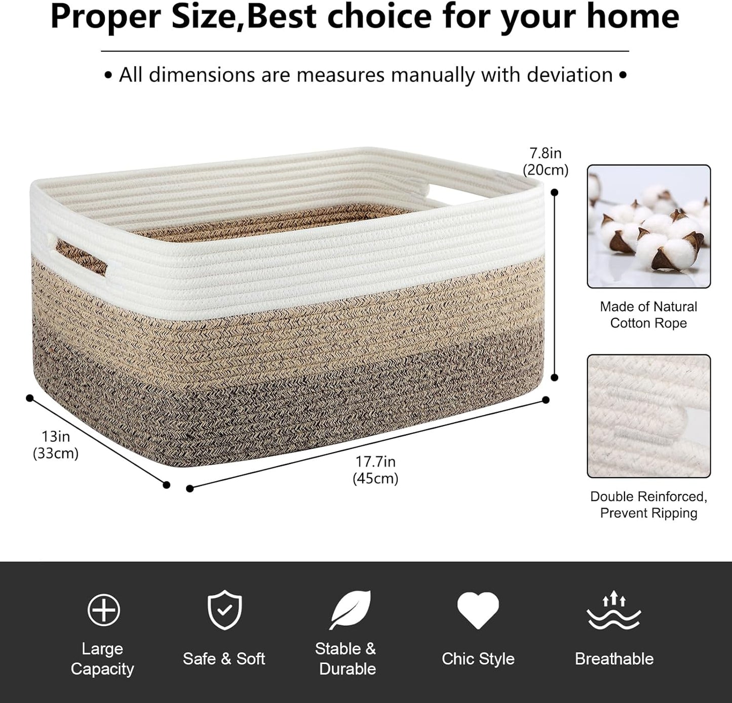 Large Storage Basket for Organizing, Woven Rope Basket for Shelves, Closet Organizer Bins for Clothes, Blanket, Toys, Baby Nursery Storage, 17.7" x 13" x 7.87", 2 Packs Yellow