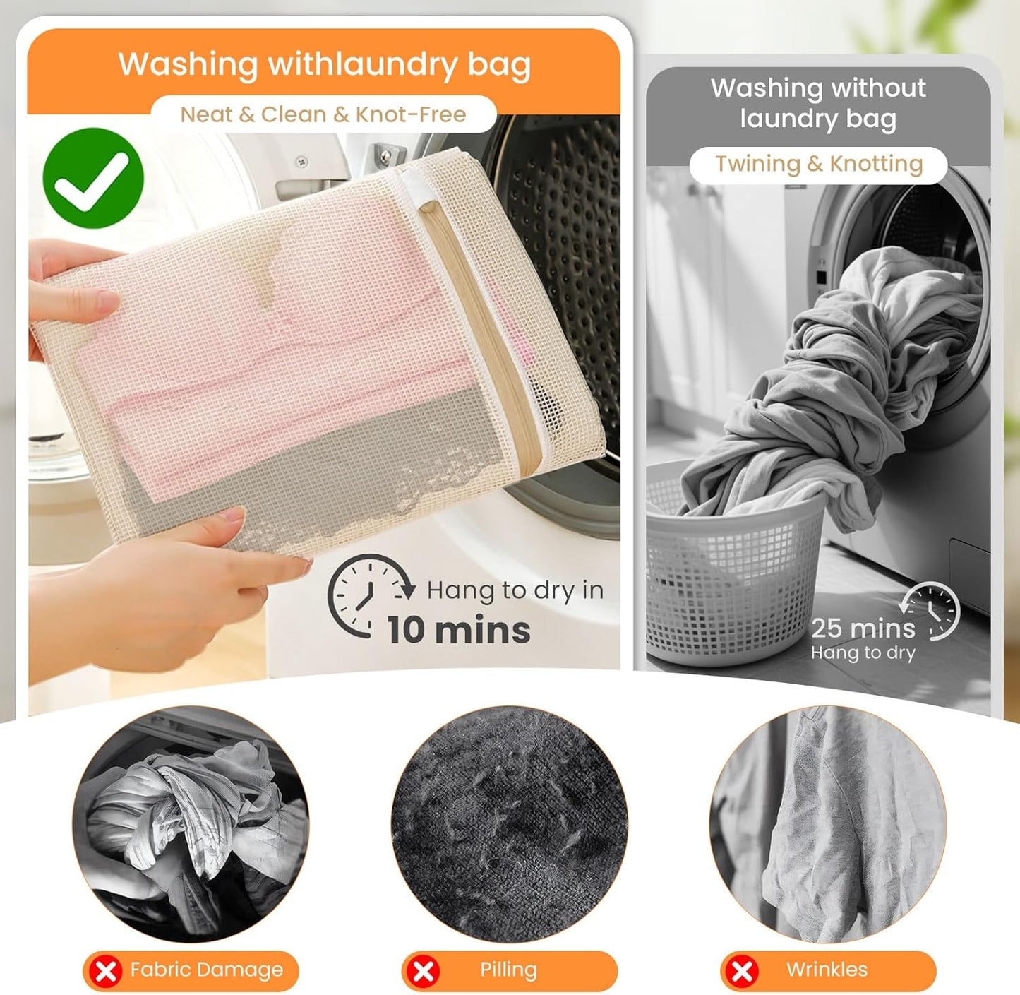 4Pcs Cotton Mesh Laundry Bags for Delicates,Breathable Mesh Garment Bag for Washing Machine,Travel Wash Bags with Zipper for Bras,Underwear,Socks,Baby Clothes,Laundry Dorm Room Essentials(S)